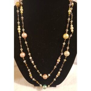 Joan Rivers Signed, Retired Pastel Pearl and Crystal Long Necklace